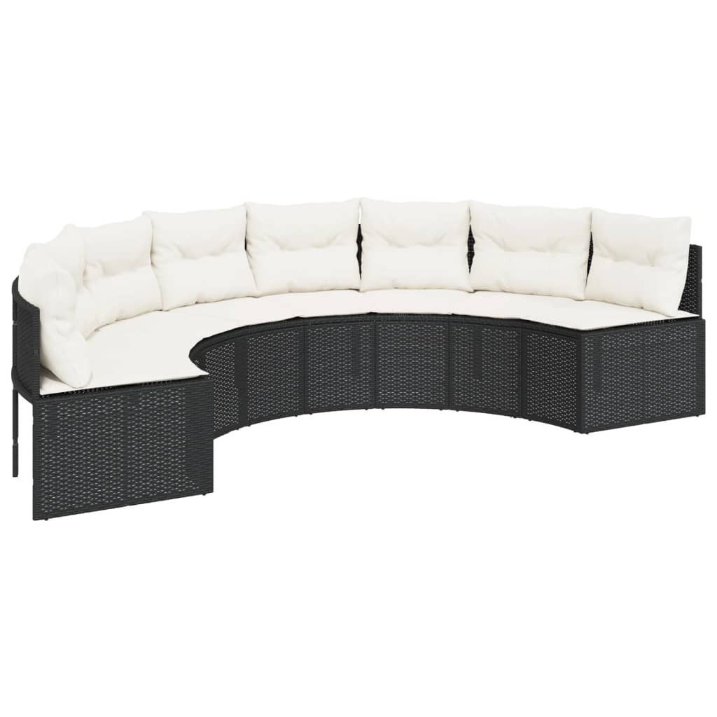 vidaXL Loungesofa Gartensofa mit Kissen Halbrund Schwarz Poly-Rattan, 1 Teile