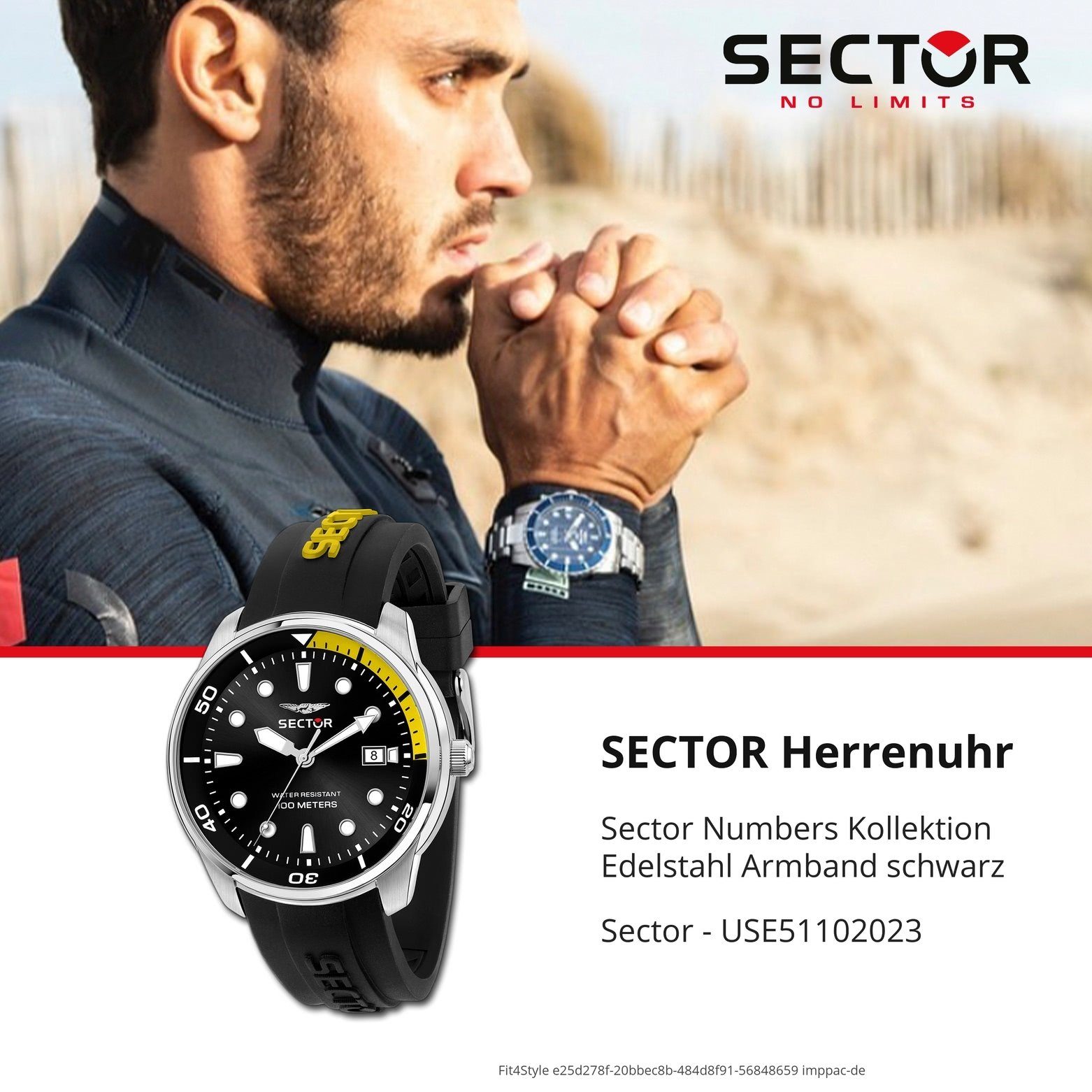 Sector Sector Casual Armbanduhr Silikonarmband Armbanduhr schwarz, Herren rund, (41mm), Herren Quarzuhr groß Analog,