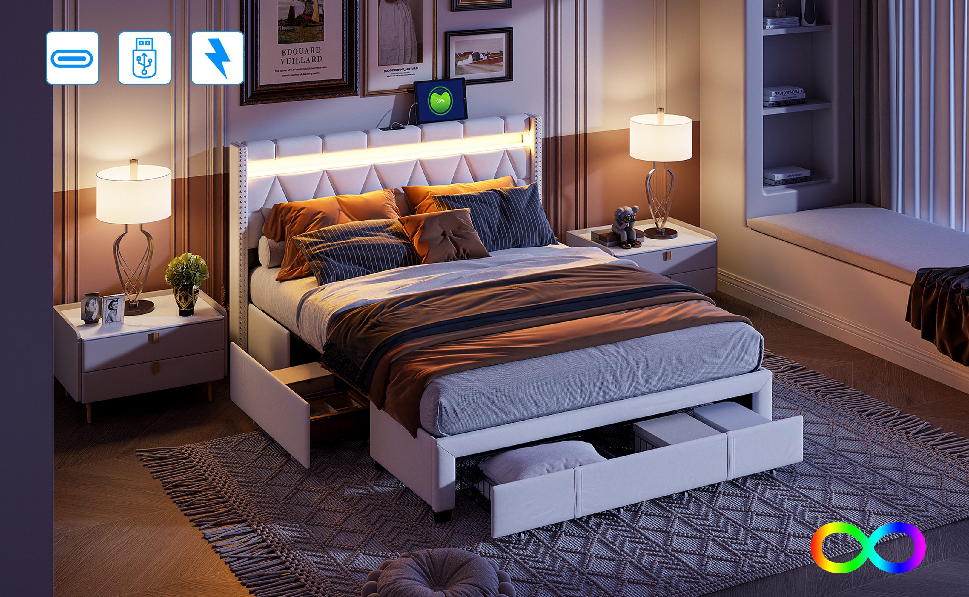 Gdood Polsterbett Stauraumbett LED Doppelbett (1-tlg. günstig online kaufen