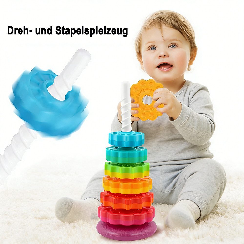 Zaewry Stapelspielzeug Drehspielzeug,Regenbogen-Stapelspielzeug für Kleinkinder ab 3 Jahren, Zahnradspiel, Stapelringe, Ringpyramide für Kinder,Ostergeschenk