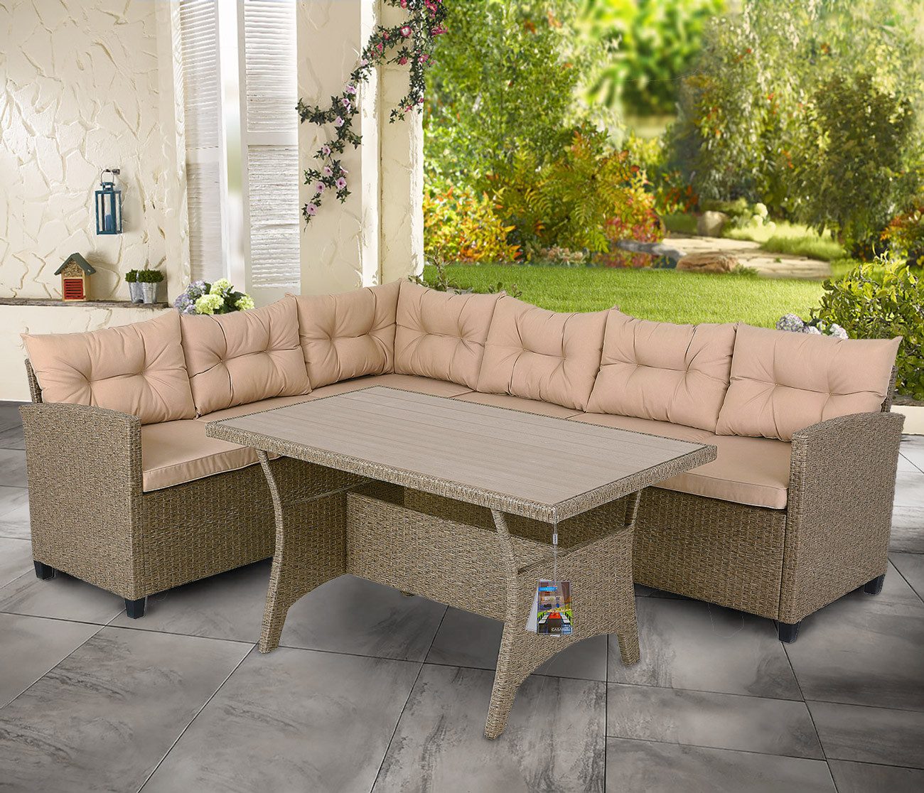 Casaria Gartenlounge-Set Lissabon, Polyrattan WPC Esstisch günstig online kaufen