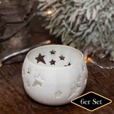 Antikas Weihnachtsfigur Teelichthalterset, Stern, 12er Set, Eisen, weiß, H6,0xB8,5 cm