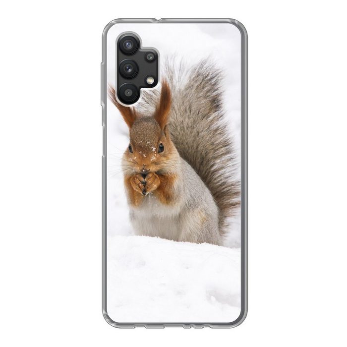 MuchoWow Handyhülle Eichhörnchen - Tier - Schnee Handyhülle Samsung Galaxy A32 5G Smartphone-Bumper Print Handy