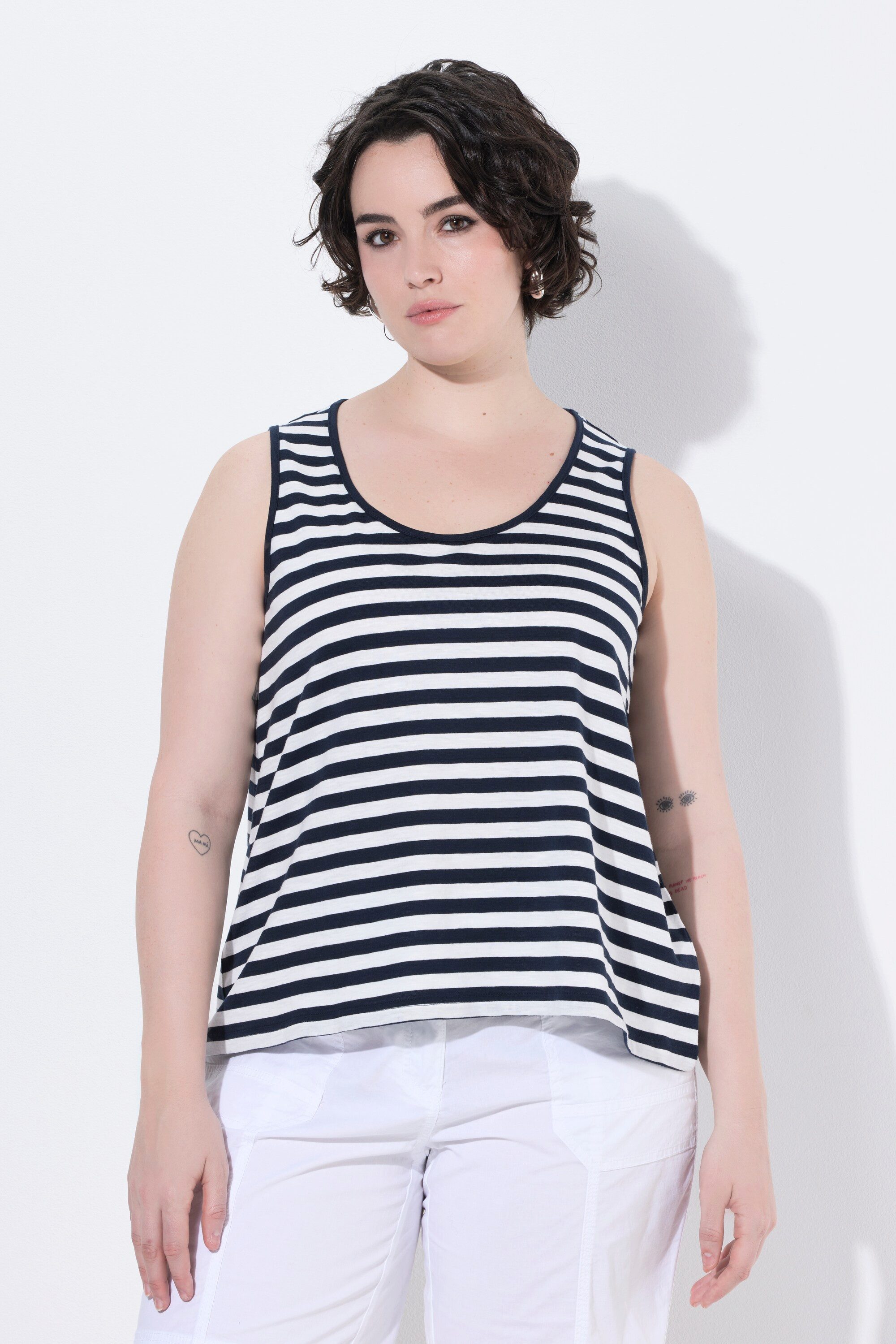 Ulla Popken Longtop Top Ringel A-Linie Rundhals ärmellos