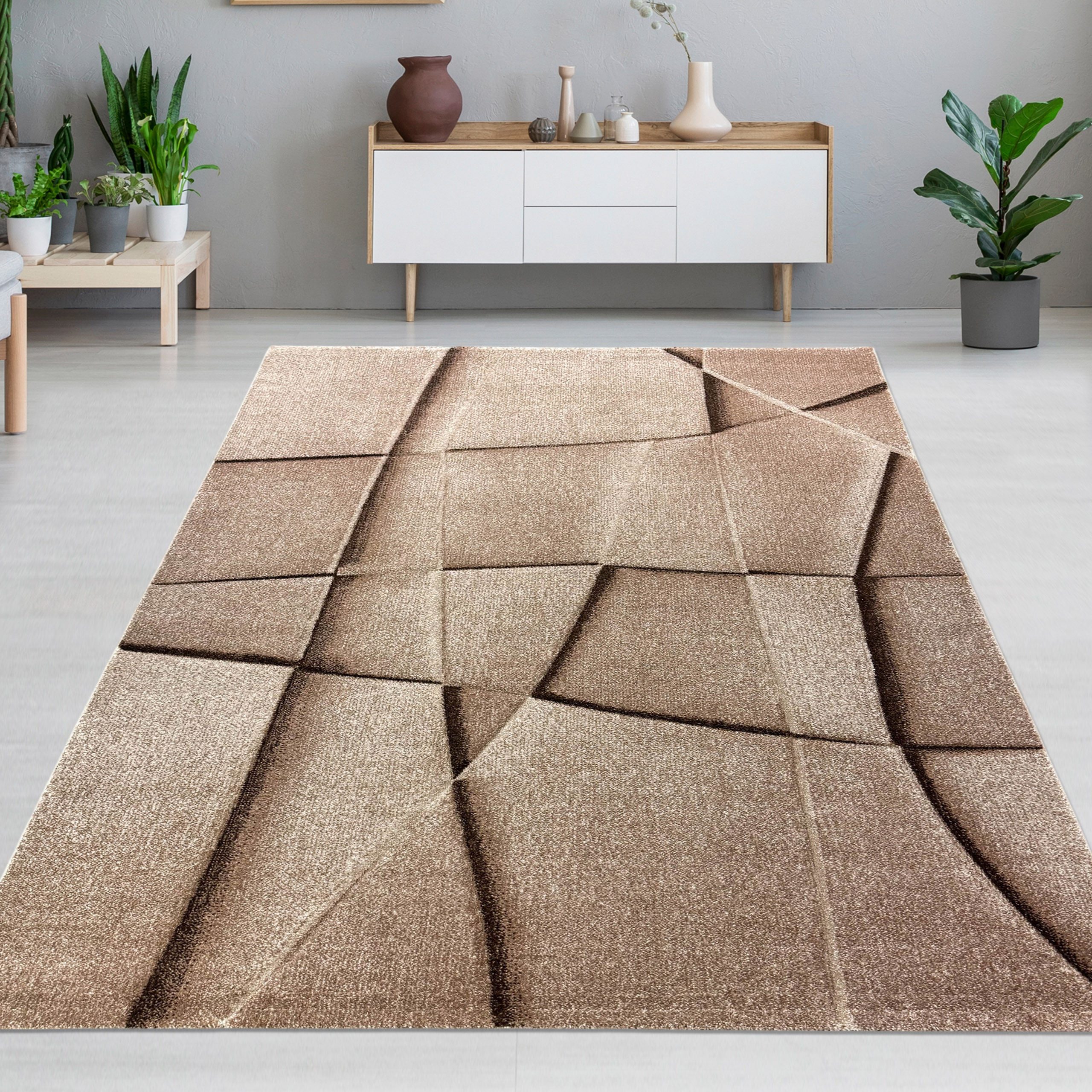 Carpetia Designteppich Modernes Musterdesign, rechteckig, Höhe: 10 mm, pflegeleicht, strapazierfähig, handgearbeiteter Konturenschnitt