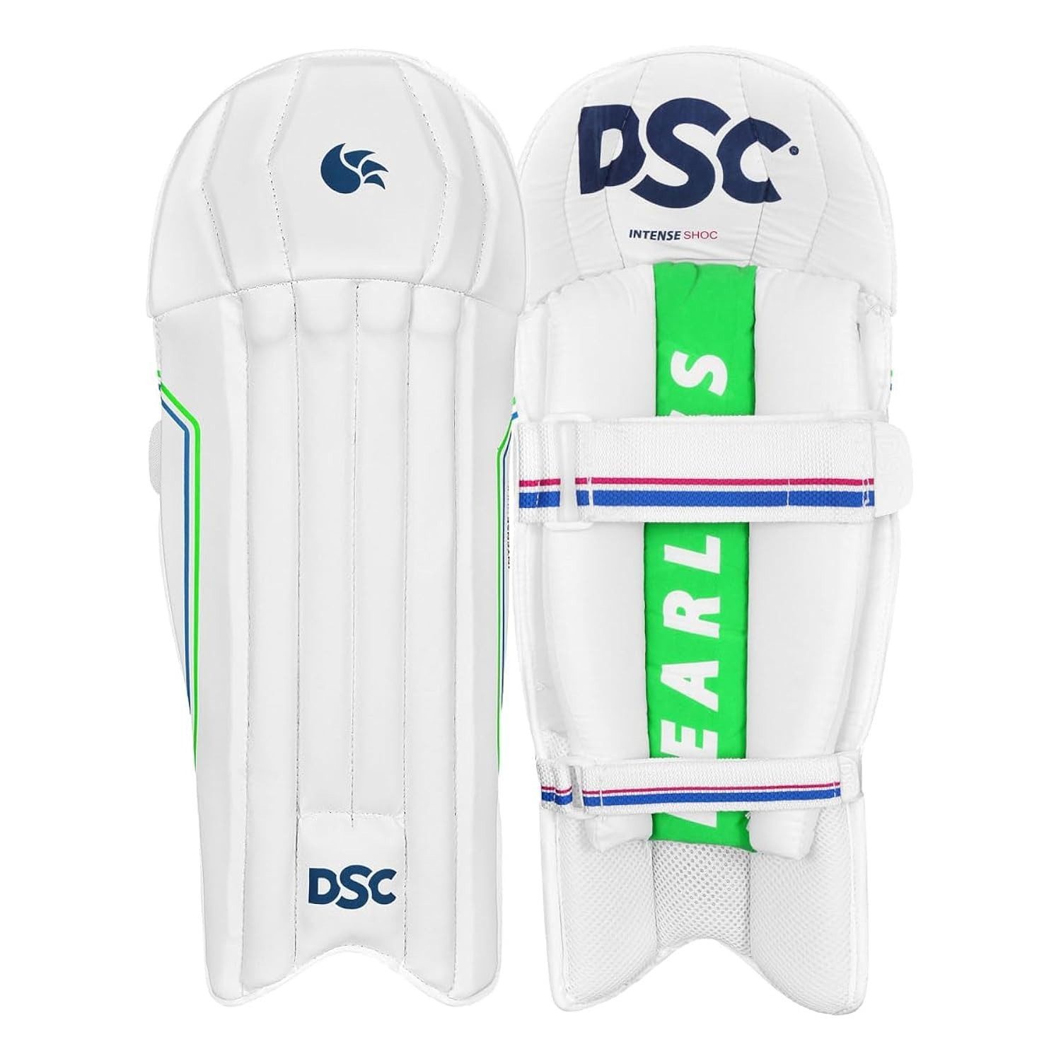 DSC Knieprotektor Cricket Beinprotektor aus Leder mit Seitenschutz, Herren (Ein Paar Cricket-Beinschoner, Farbe Weiß, Größe Herren Rechts, Material Leder, speziell für Männer), Extra breite Seitenteile