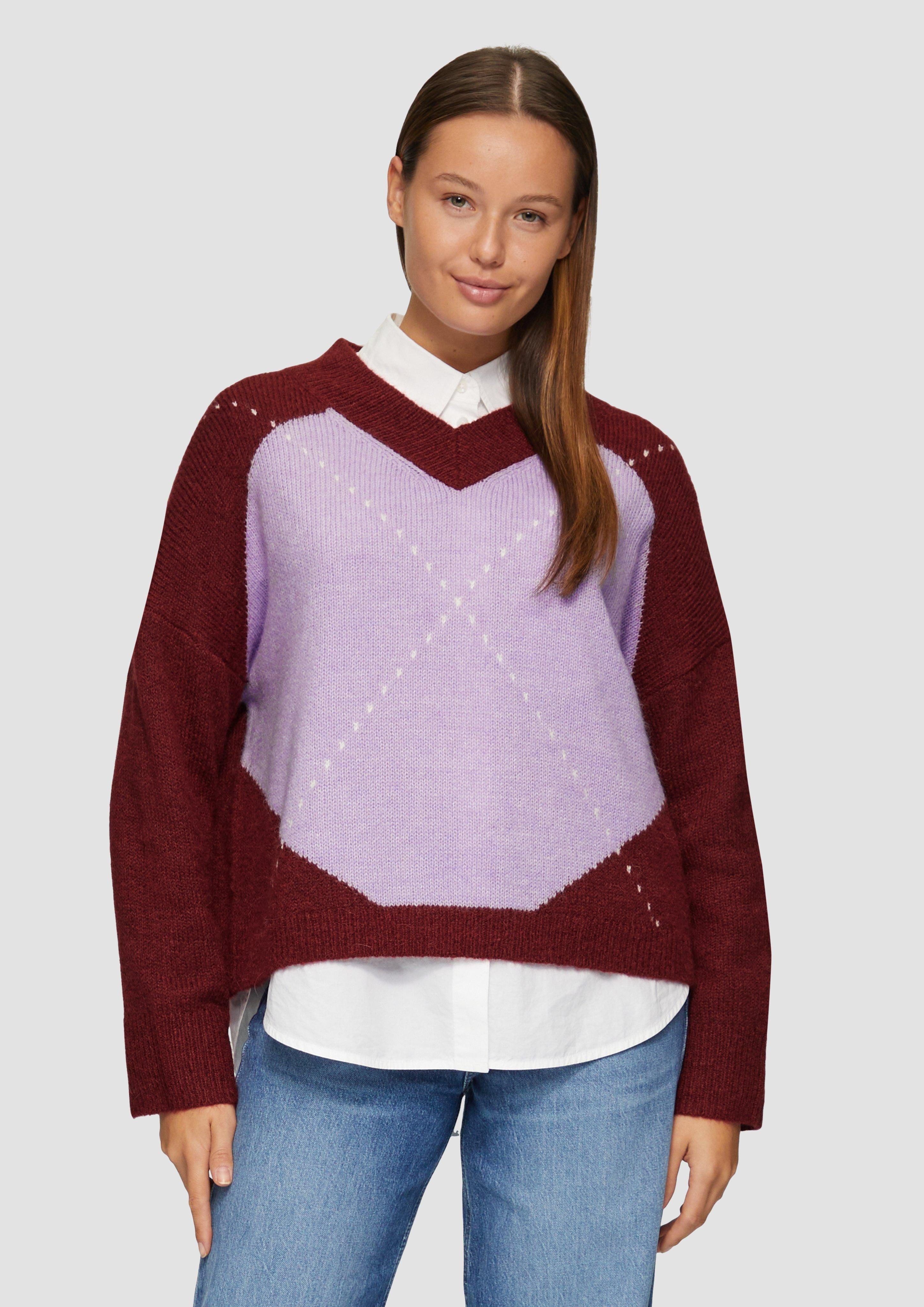 s.Oliver Strickpullover mit V-Ausschnitt und Muster günstig online kaufen