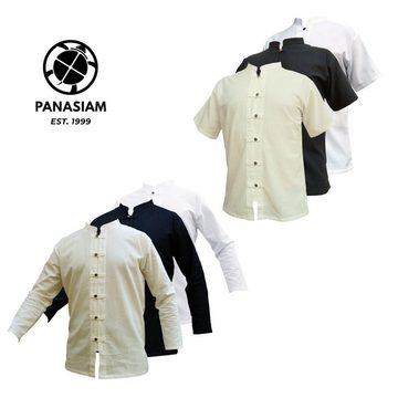 PANASIAM Kurzarmhemd Fischerhemd aus hochwertiger Baumwolle mit Holzknopfleiste Herren Bequemes Freizeithemd Fisherman Shirt auch als Langarmhemd