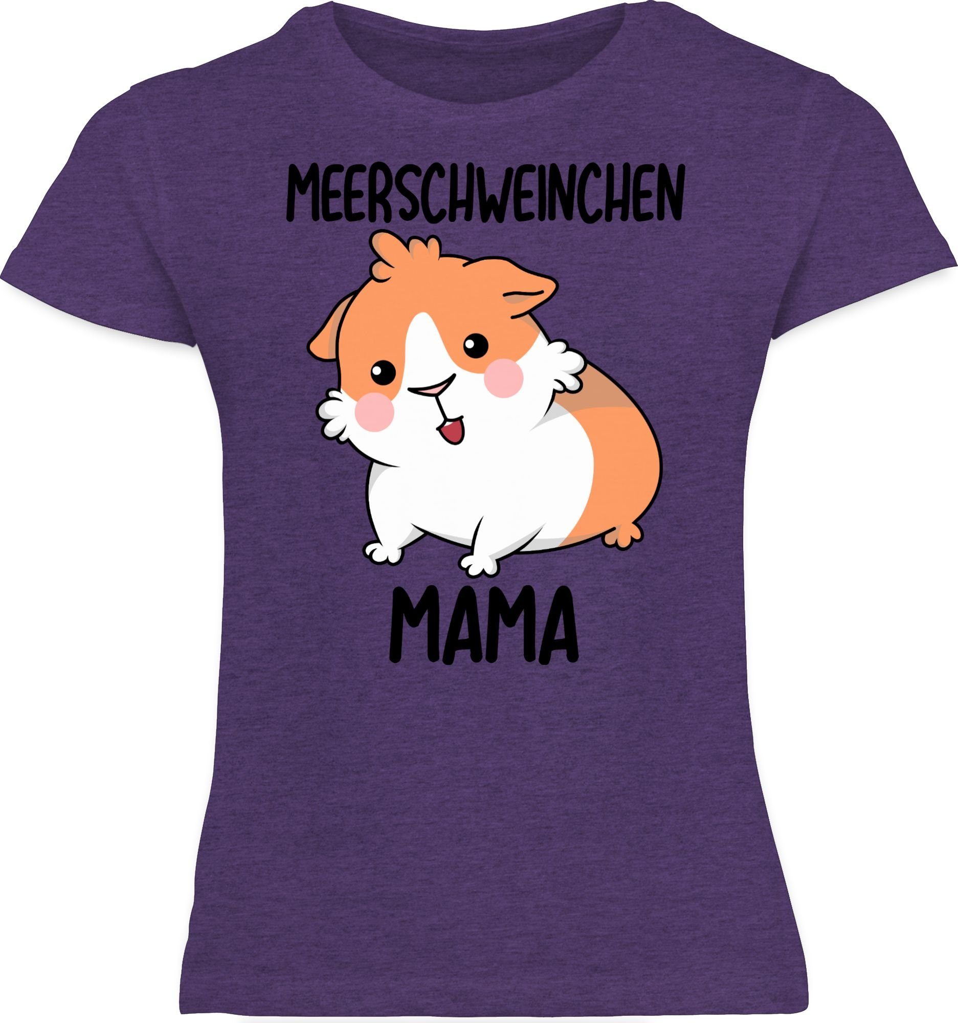 3 Mama Animal Print Meliert Tiermotiv Lila T-Shirt Shirtracer Meerschweinchen