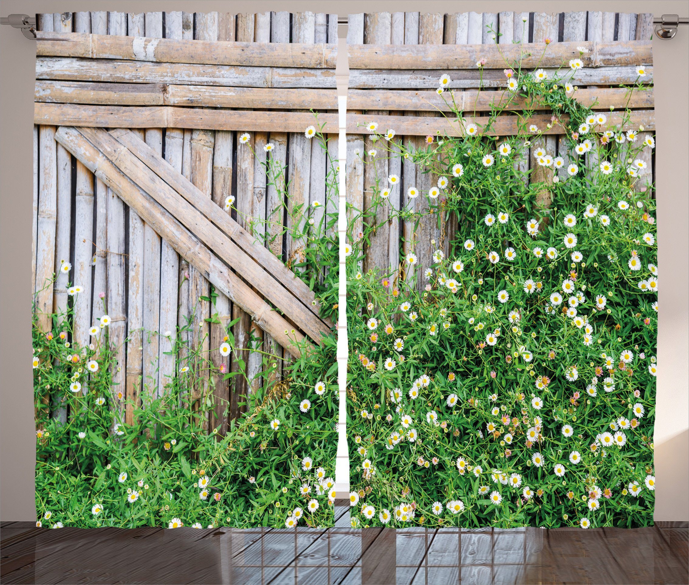 Haken, und Blume Gardine Kamillenblütenblätter Abakuhaus, Vorhang Daisy Schlaufen mit Kräuselband Schlafzimmer