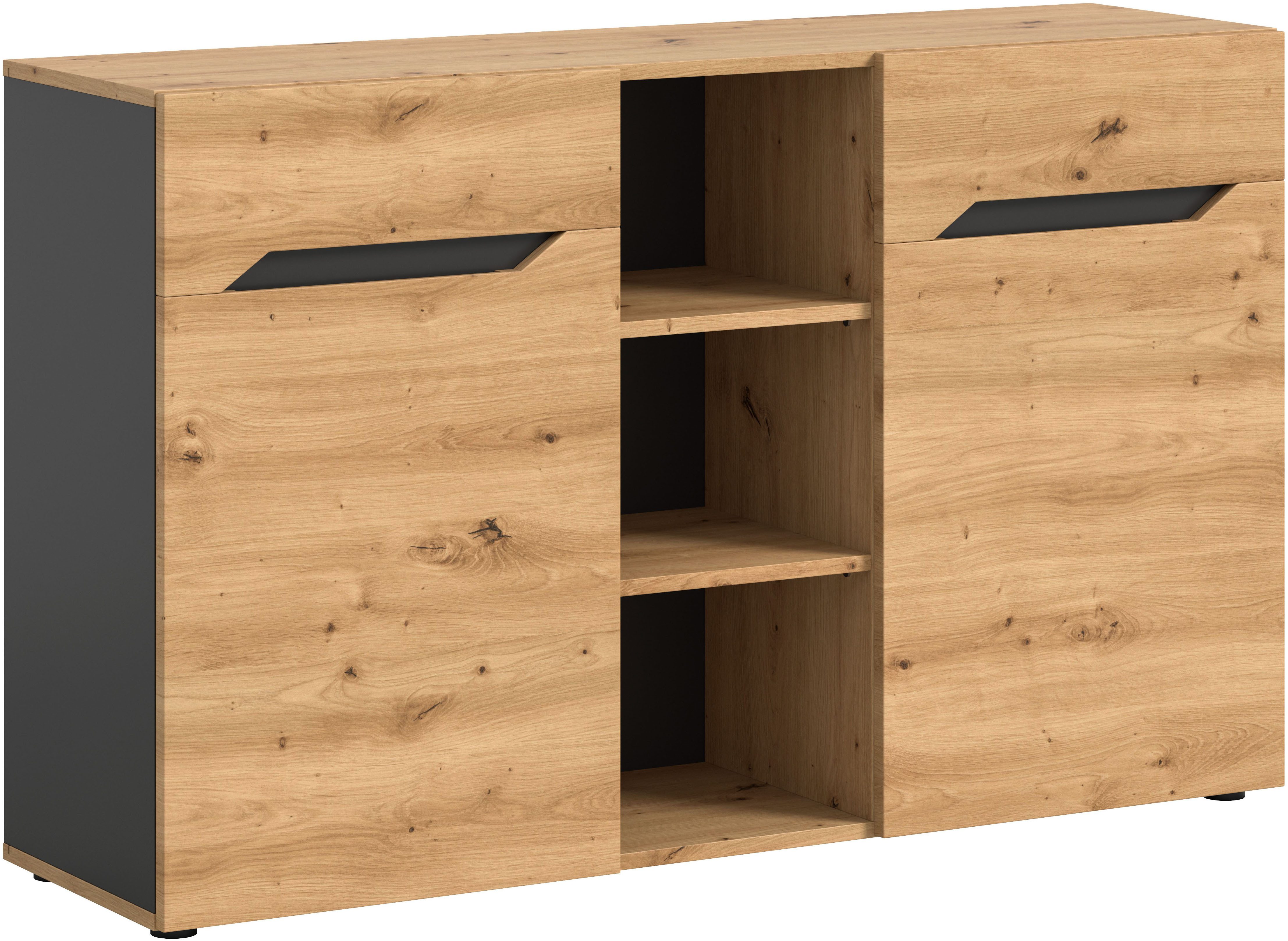 Sideboard SERTA, Breite: 130cm, 2 Türen, 3 offene Fächer, viel Stauraum