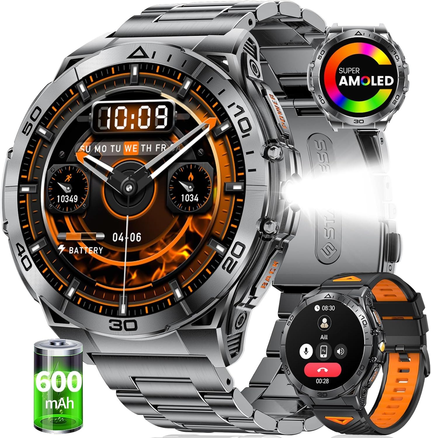 Lige EF16-A-WSD Smartwatch (4 cm, android ios), Smartwatch Herren mit Telefonfunktion AMOLED Display Fitness Uhr
