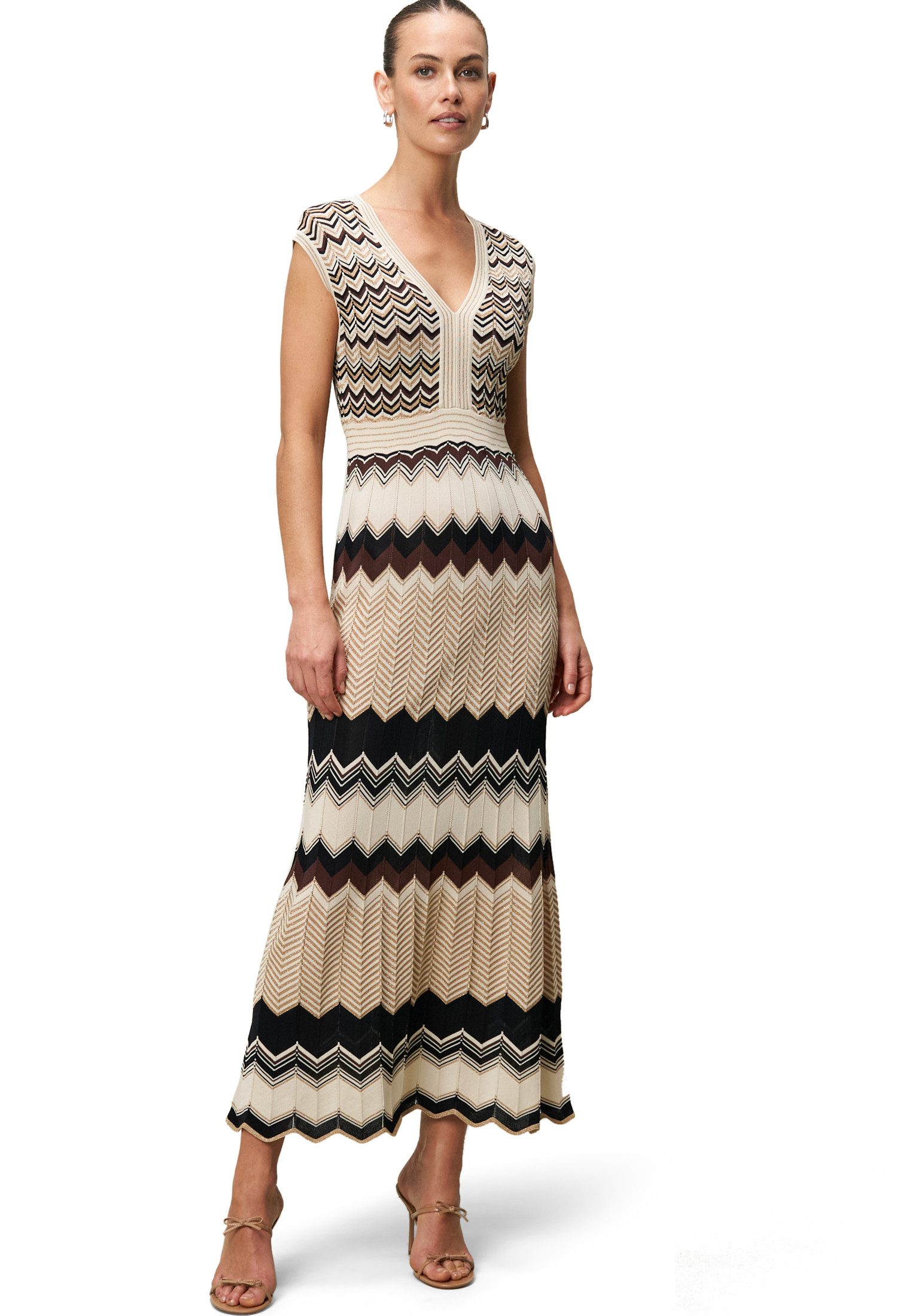 Zero Strickkleid Damen Sommerkleid Strickkleid mit Zickzackmuster Falten günstig online kaufen