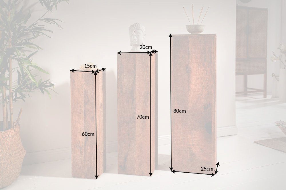 riess-ambiente Beistelltisch MAKASSAR 80cm natur - Mangoholz, Massiv, honey finish, Handarbeit (Set, 3-St., 3x Dekosäule), Dreier-Set Säulen - ideal für Wohn- und Schlafzimmer als Ablage