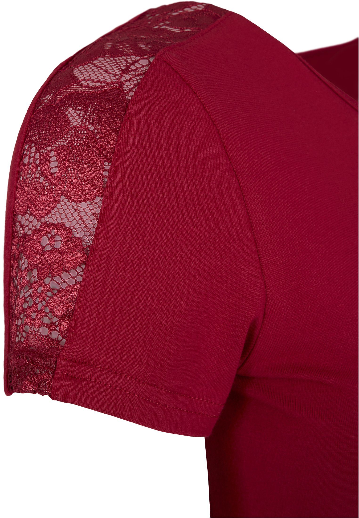Tee CLASSICS Kurzarmshirt Damen URBAN Lace burgundy (1-tlg) Striped Ladies Shoulder