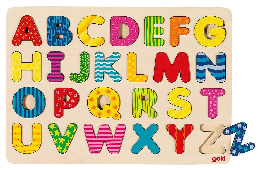Gollnest & Kiesel goki Steckpuzzle Alphabetpuzzle Holzpuzzle Schule Vorschule, 26 Puzzleteile, Buchstaben schnell lernen