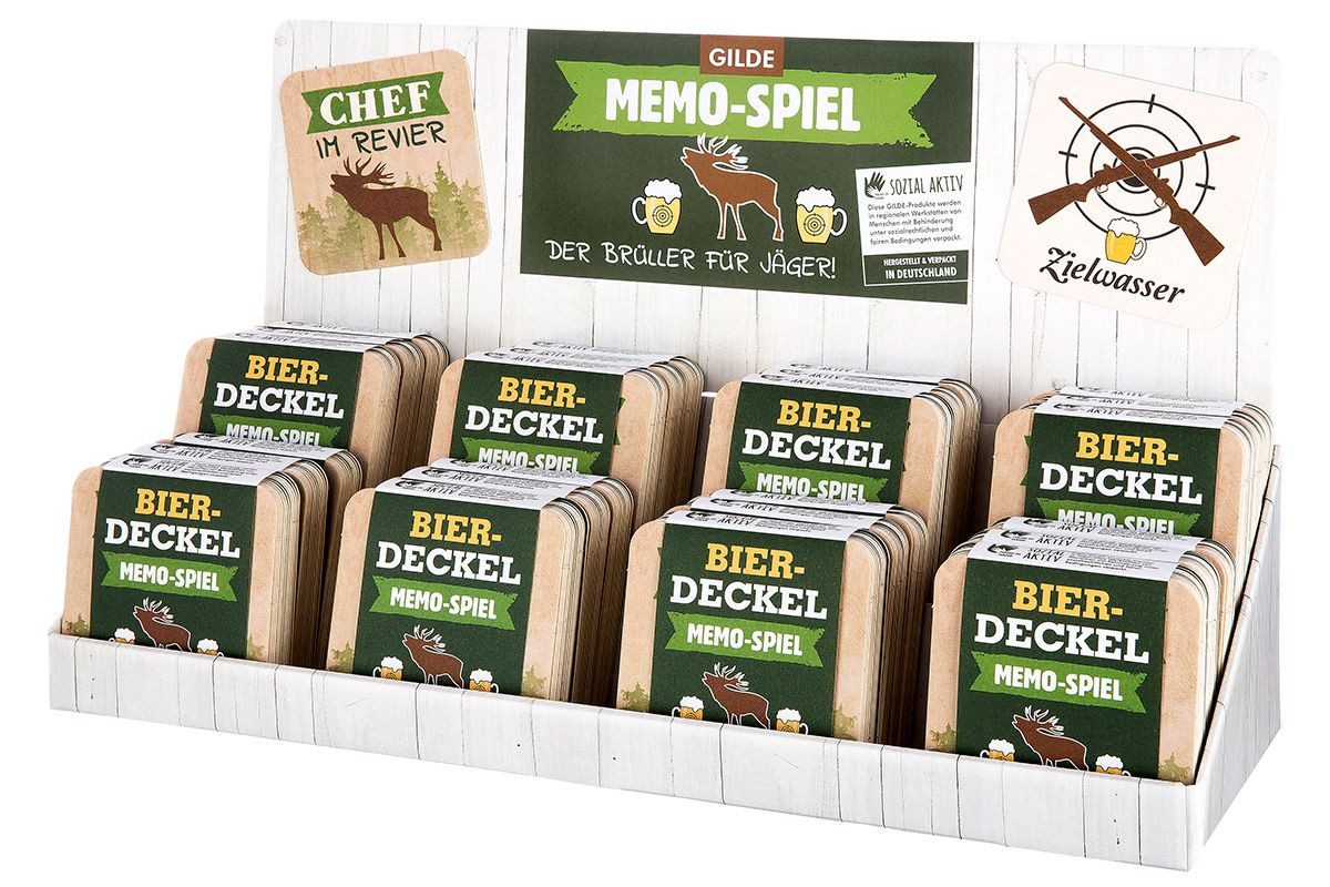 GILDE Bierdeckel Bierdeckel Memo-Spiel "Jagd" 6 Sprüche, 12 Deckel pro Set