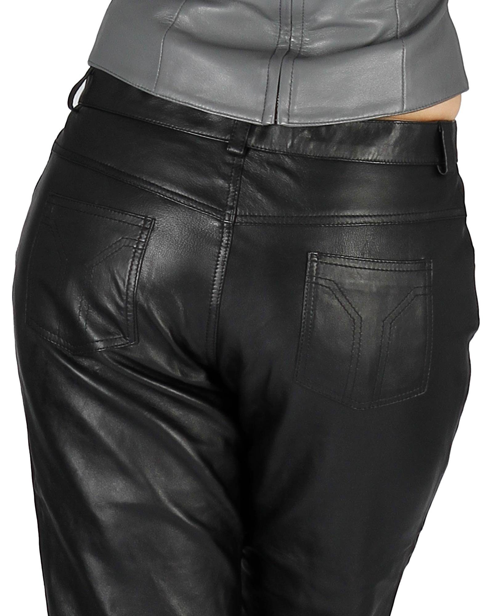 Fetish-Design Lederhose Lederhose Leder Schwarz Echtes 5-Pocket Damenlederhose
