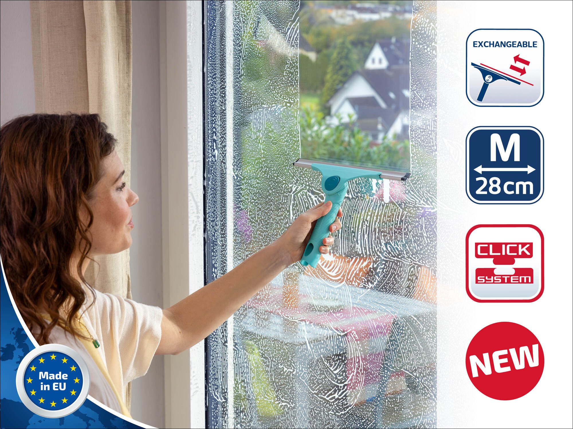 Leifheit Fensterreiniger Abzieher 2in1 M Pro Reach, (1-St) Bewegliches Gelenk, Kombi mit Click-System, 28cm