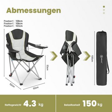 HOMECALL Campingstuhl Anglerstuhl Flatsessel Klappbar Liegestuhl, Getränkehalter, Gepolstert, 3 fach Verstellbare Rückenlehne, bis 150KG