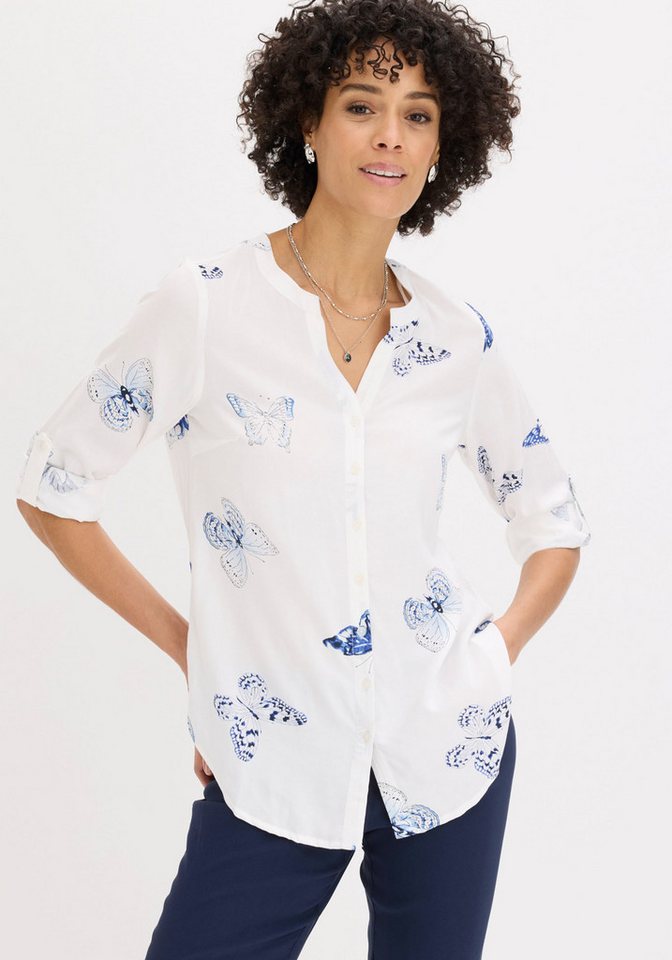 bonprix Druckbluse (1-tlg) figurumspielende Tunika-Passform, aus Viskose, Krempelärmel