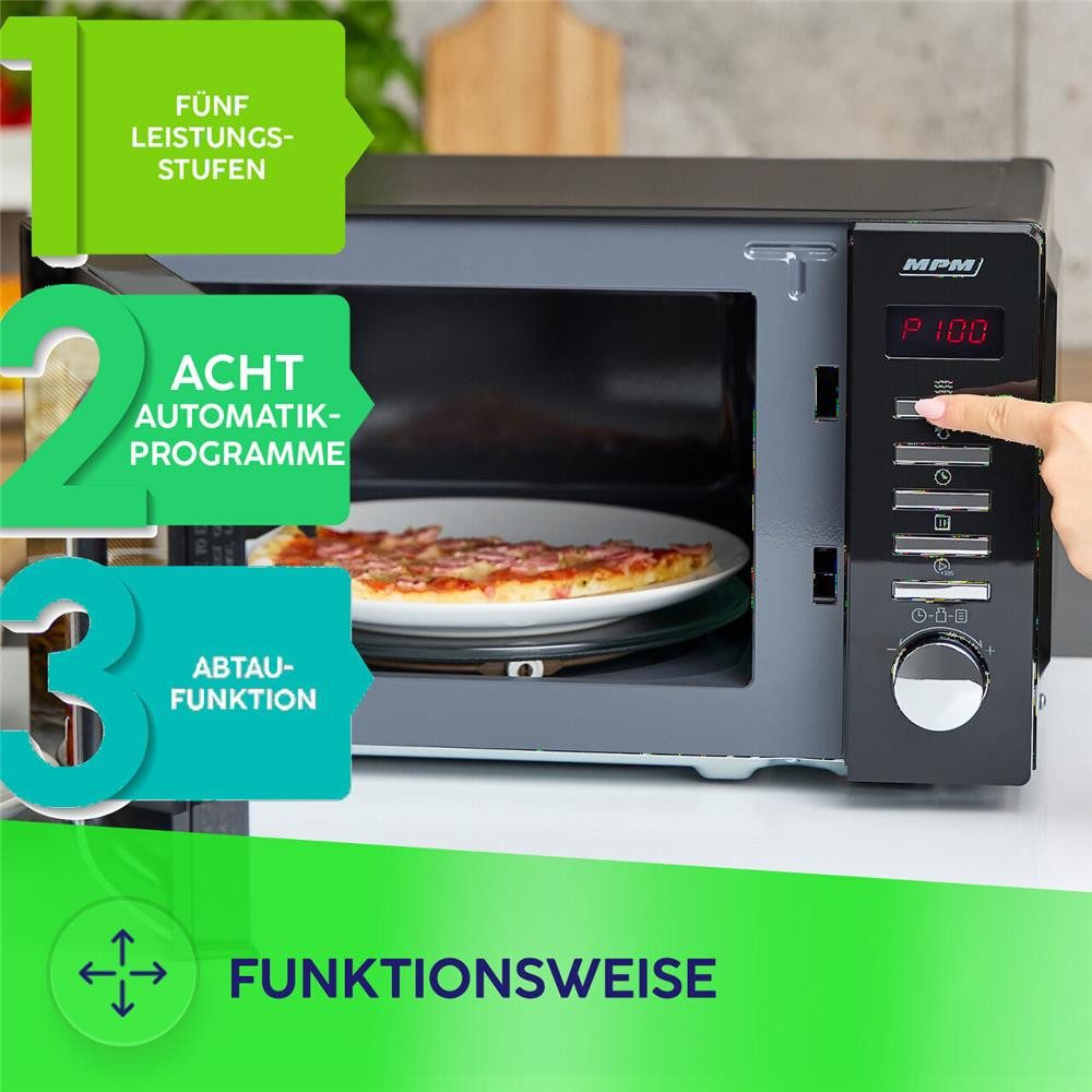 MPM Mikrowelle, 20 l Garraum, 700 W, 5 Leistungsstufen, 8 Automatikprogramme