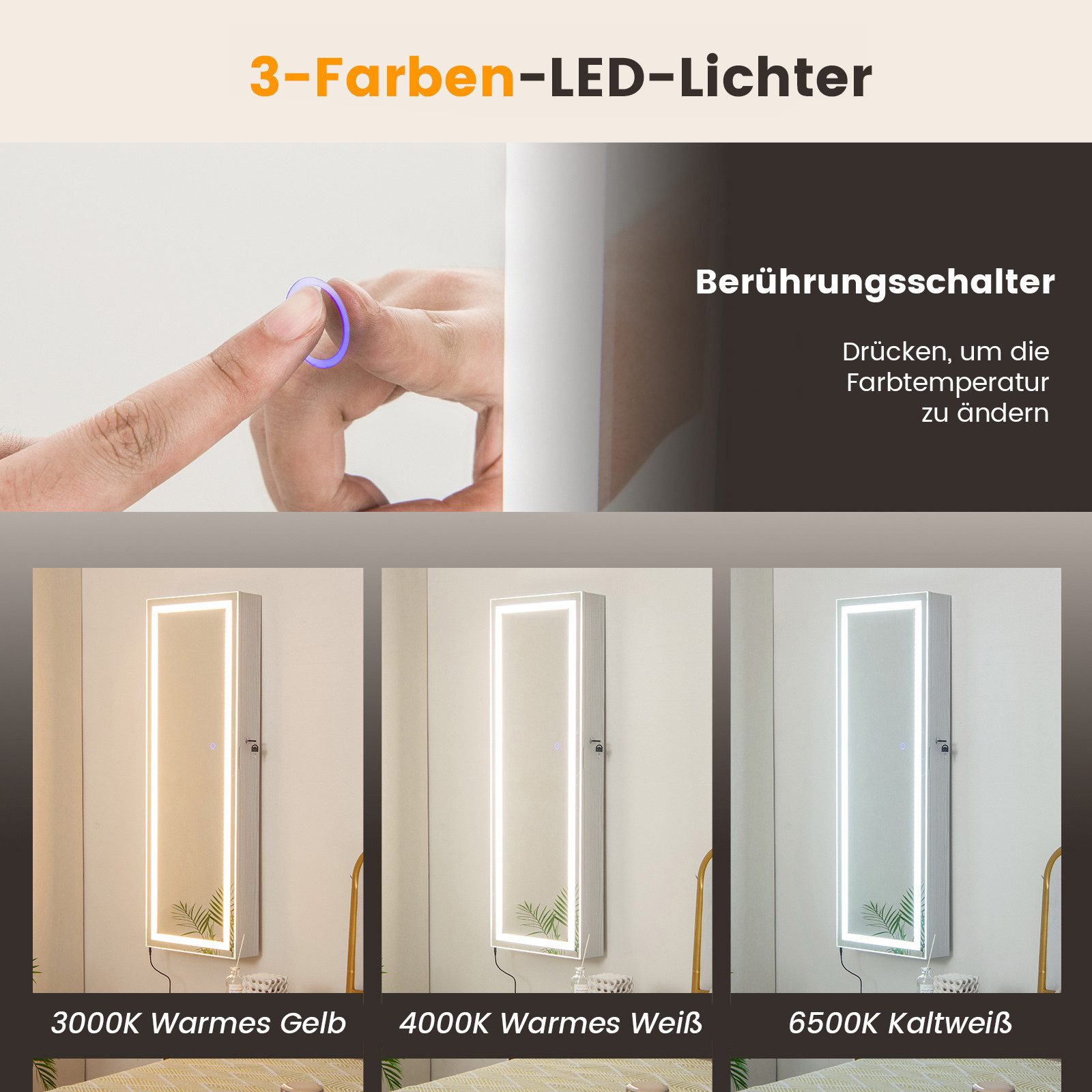 COSTWAY Schmuckschrank mit Spiegel, hängend/ Wand, Spiegelschrank, weiß günstig online kaufen