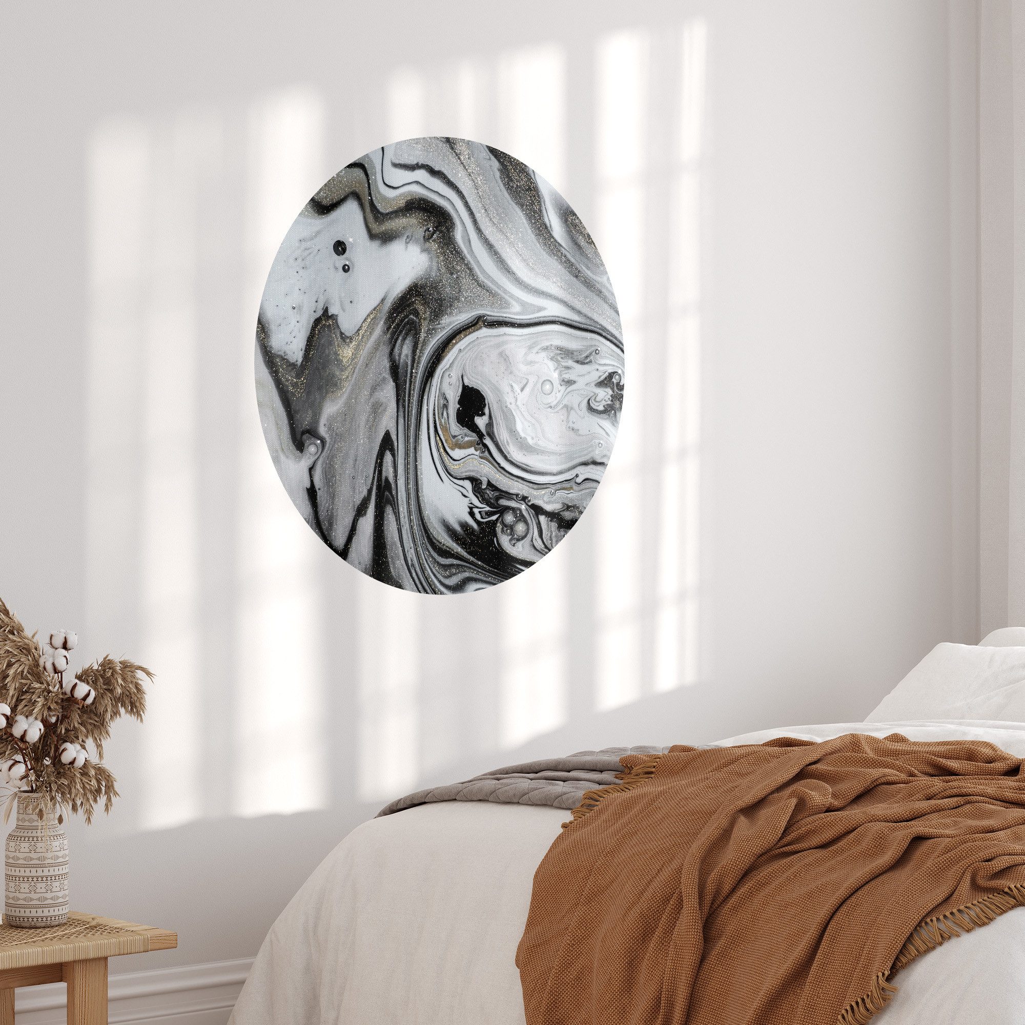 DEQORI Fototapete 'Aufwendiger Marmordekor', Rund, matte Leinwandstruktur, bedruckt, (1 St), selbstklebend Wandtattoo Motiv Wandtapete Wand Sticker Bild Tapete