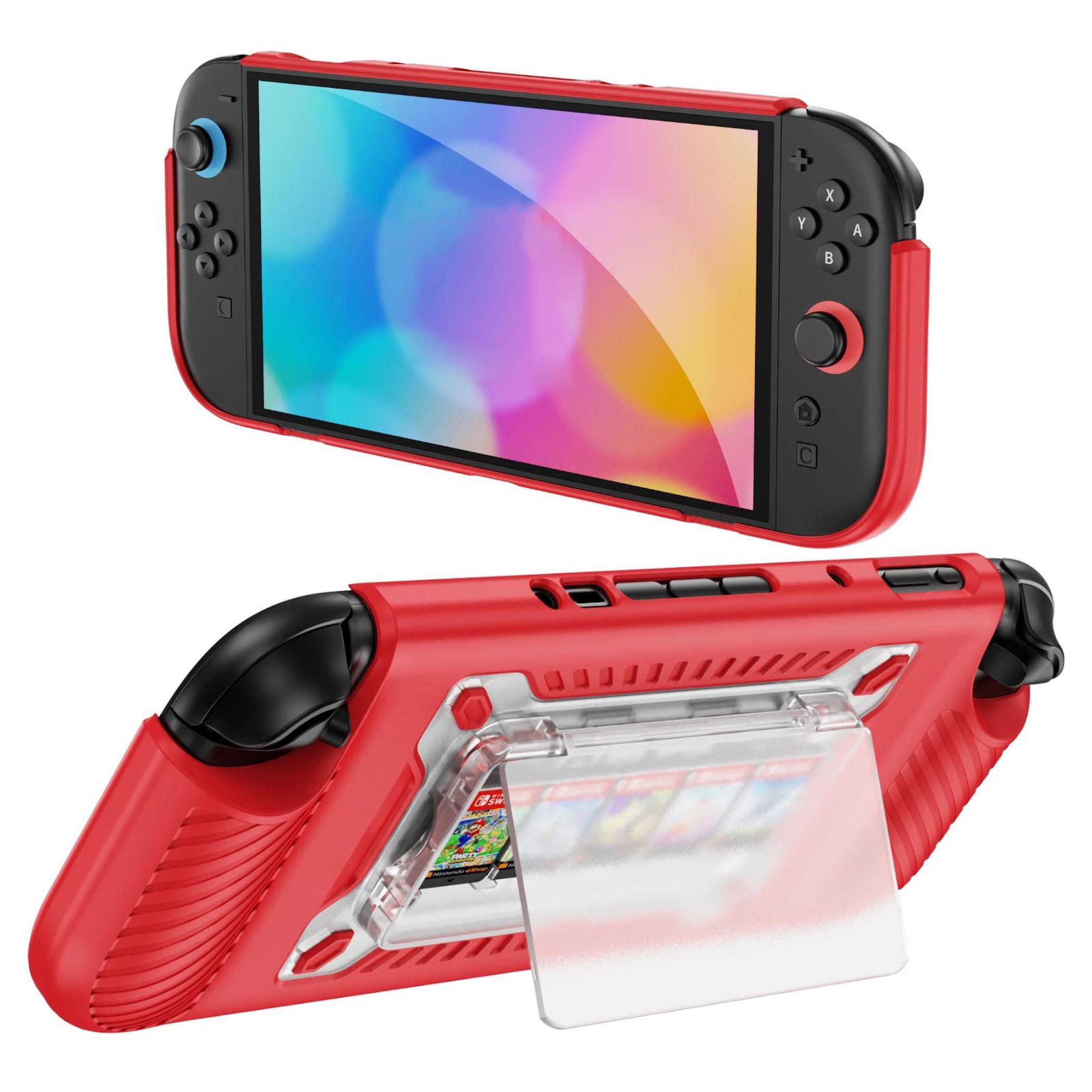 Wigento Handyhülle Für Nintendo Switch 2 Anti-Rutsch Hybrid Schutzhülle Rot, Rutschfest, Stoßdämpfend, Strukturierte Oberfläche, Mit Kartenfach