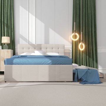 Sweiko Polsterbett, Doppelbett mit ausziehbarem Bett und 3 Schubladen, 140*200&90*190cm