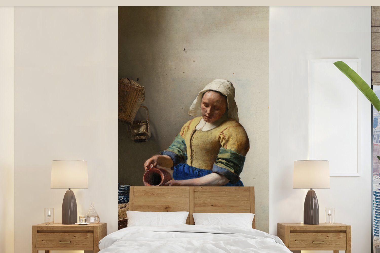MuchoWow Fototapete Das Milchmädchen - Vermeer - Alte Meister, Matt, bedruckt, (2 St), Vliestapete für Wohnzimmer Schlafzimmer Küche, Fototapete