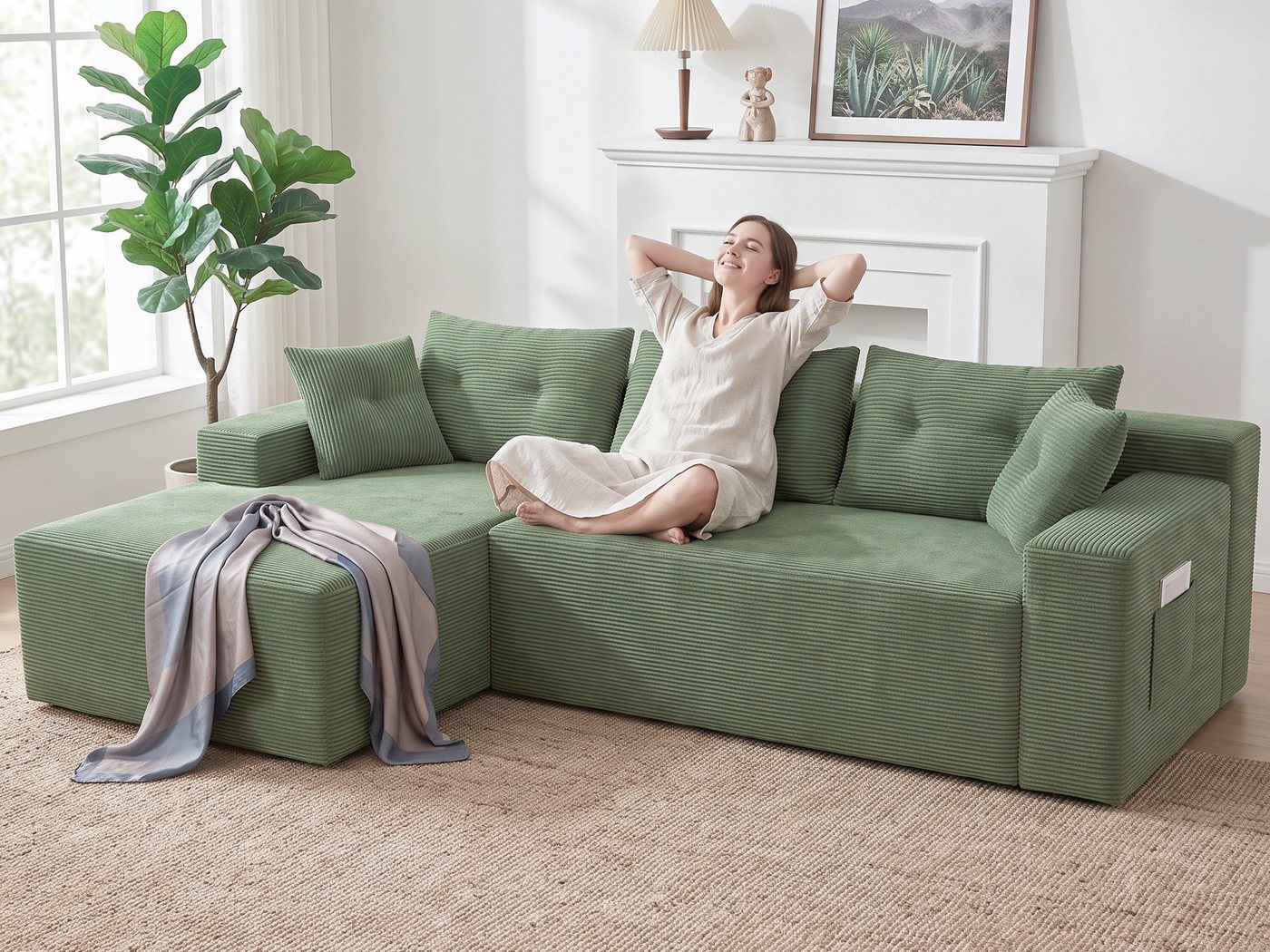 GLP Ecksofa L-Form 3-Sitzer Cord Sofa 255 cm mit Taschenfederkern, Set, Modulares Sofa mit großer Chaiselongue, ohne Montage