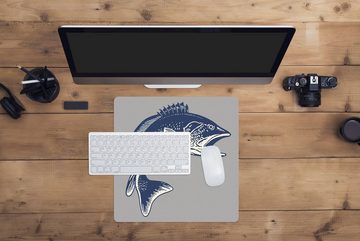 MuchoWow Gaming Mauspad Illustration eines Fisches auf grauem Hintergrund (1-St), Mousepad mit Rutschfester Unterseite, Gaming, 40x40 cm, XXL, Großes