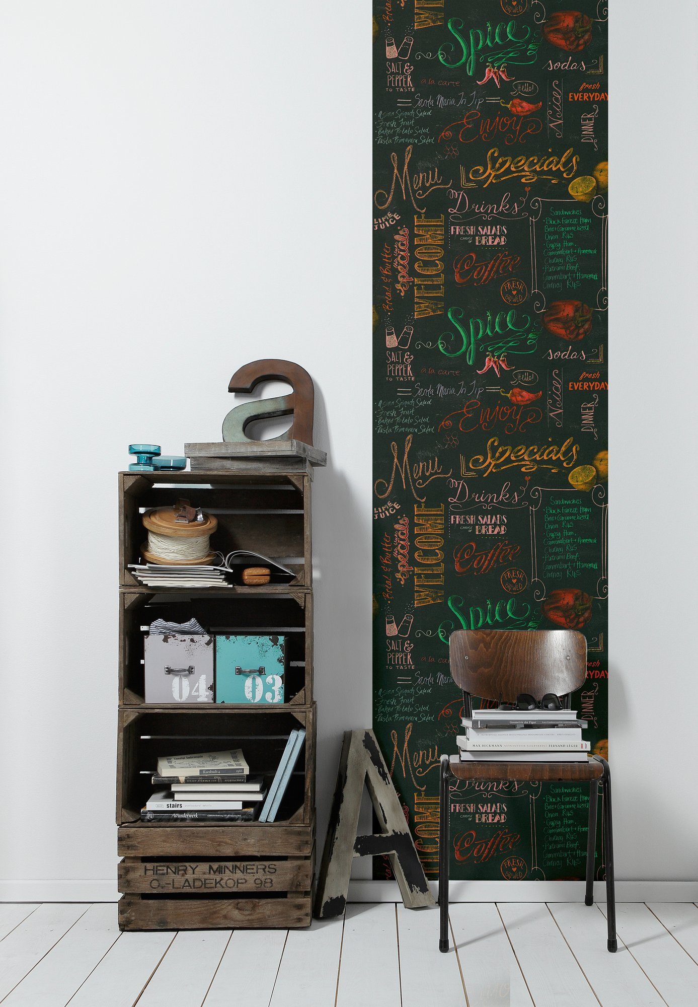 A.S. Création living walls Vinyltapete Schrift, Kreide mit Selbstklebend Bunt m x Tapete Panel strukturiert, Up Panel Pop 0,52 Tafel 3D, 2,50m