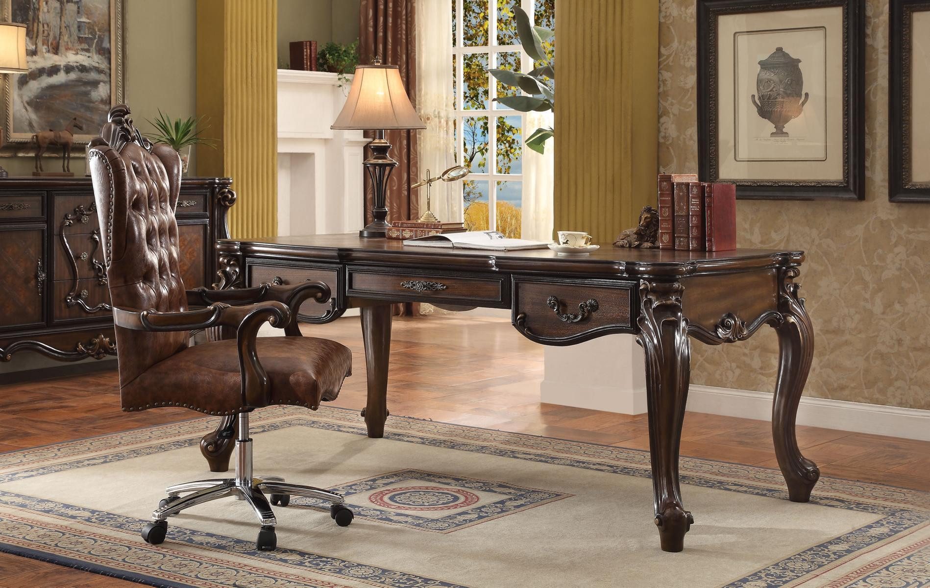 JVmoebel Bürostuhl Chefsessel Sessel Klassischer Stuhl Büro Drehstuhl Leder Holz Barock, Made in Europa