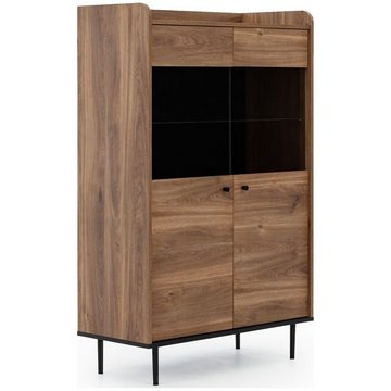 Lomadox Vitrine VAREDO-132 Eiche Nb. Wohnzimmer Möbel im modernen Vintage Design 90/140/40 cm