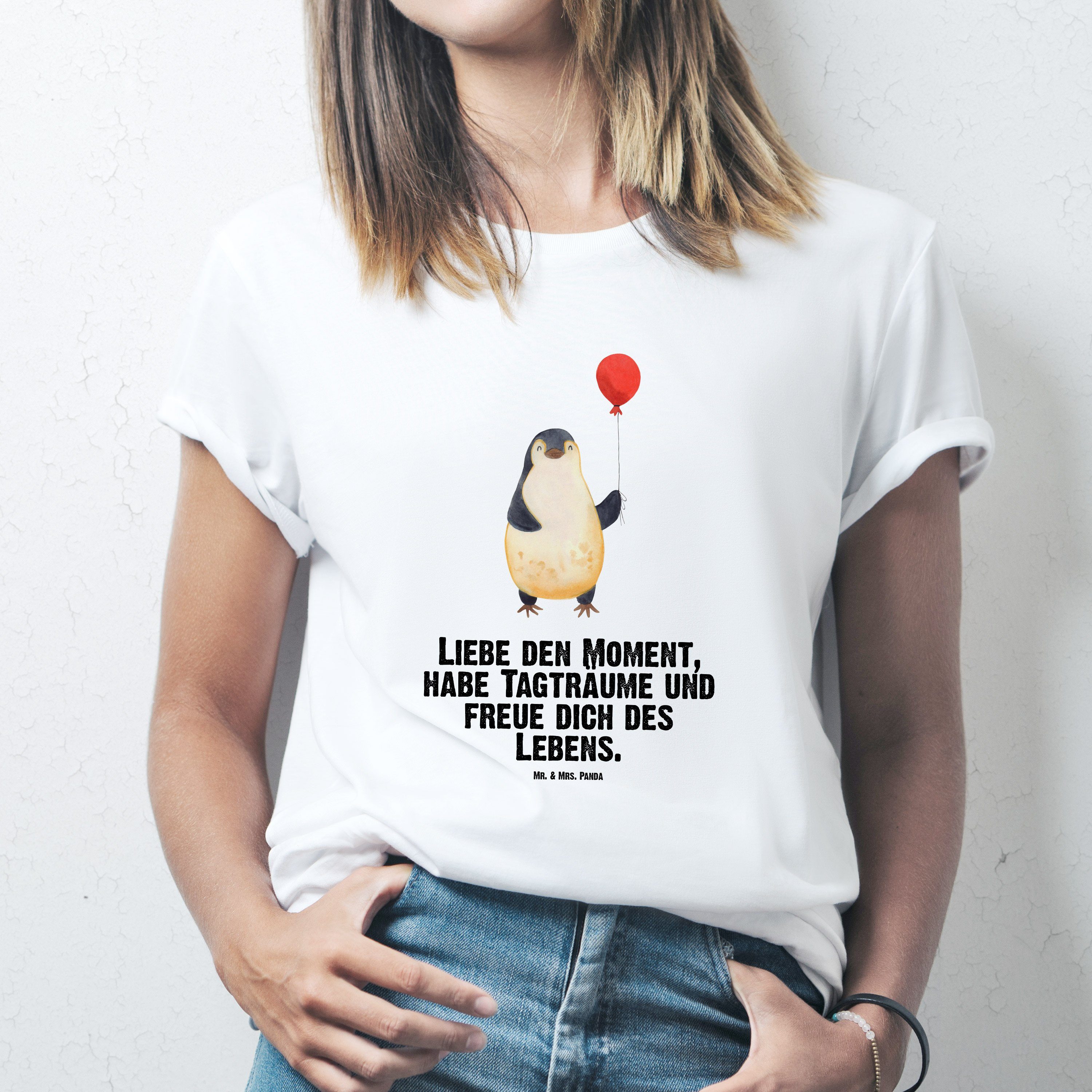 Mr. & Mrs. Panda T-Shirt Pinguin Luftballon - Schwarz - Geschenk, beste  Freundin, Nachthemd, P (1-tlg)