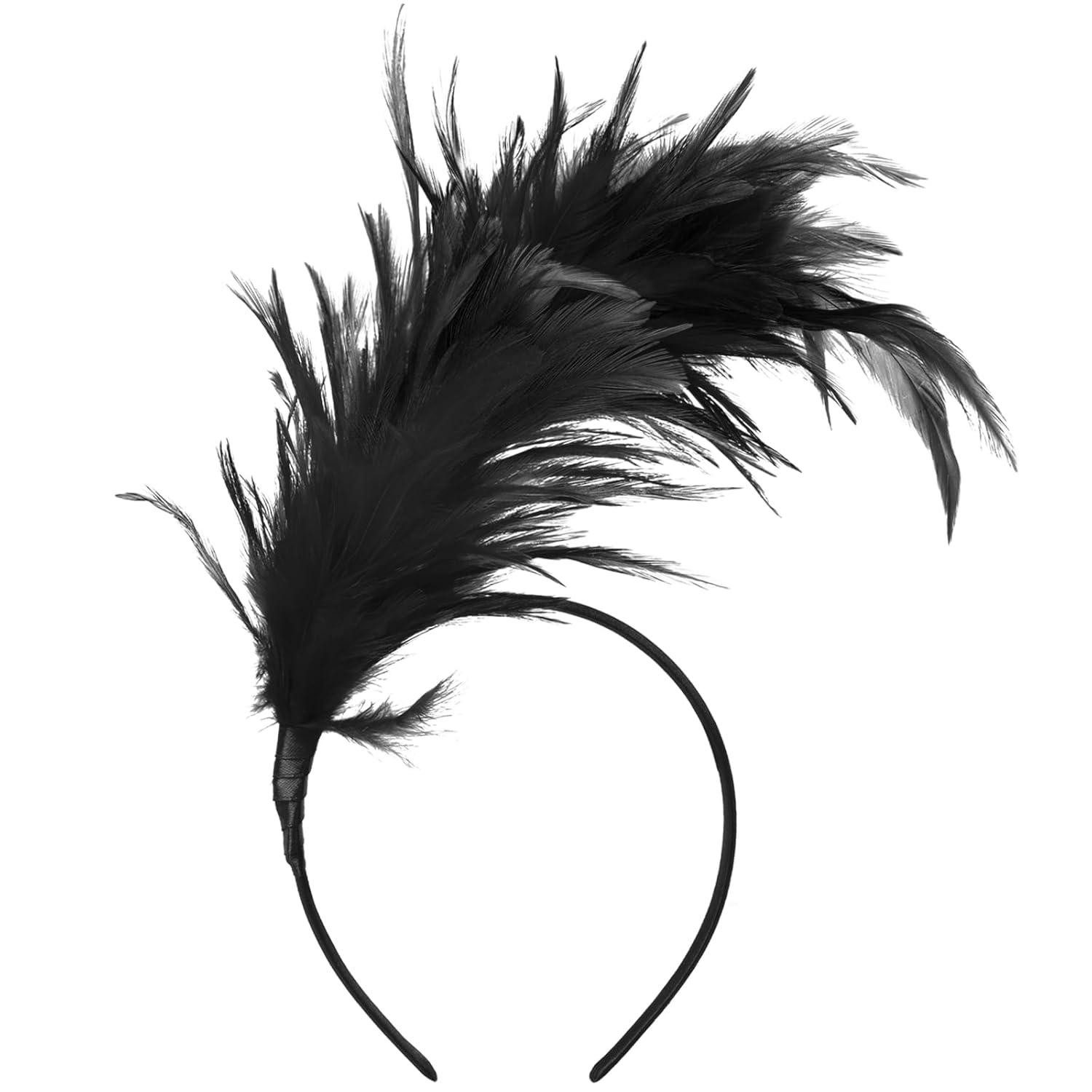 Haarreif Feder Stirnband Fascinator 20er Jahre Haarschmuck Schwarz für Frauen