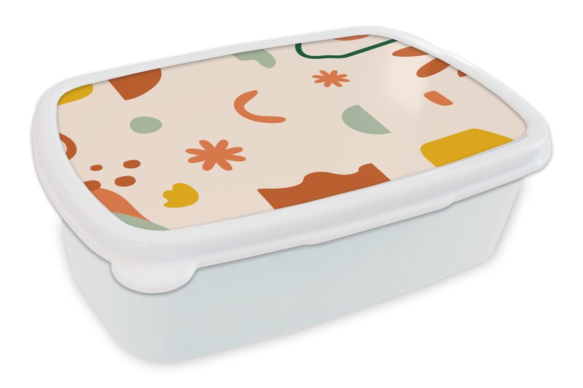 MuchoWow Lunchbox Formen - Muster - Blumen, Kunststoff, (2-tlg), Brotbox für Kinder und Erwachsene, Brotdose, für Jungs und Mädchen weiß