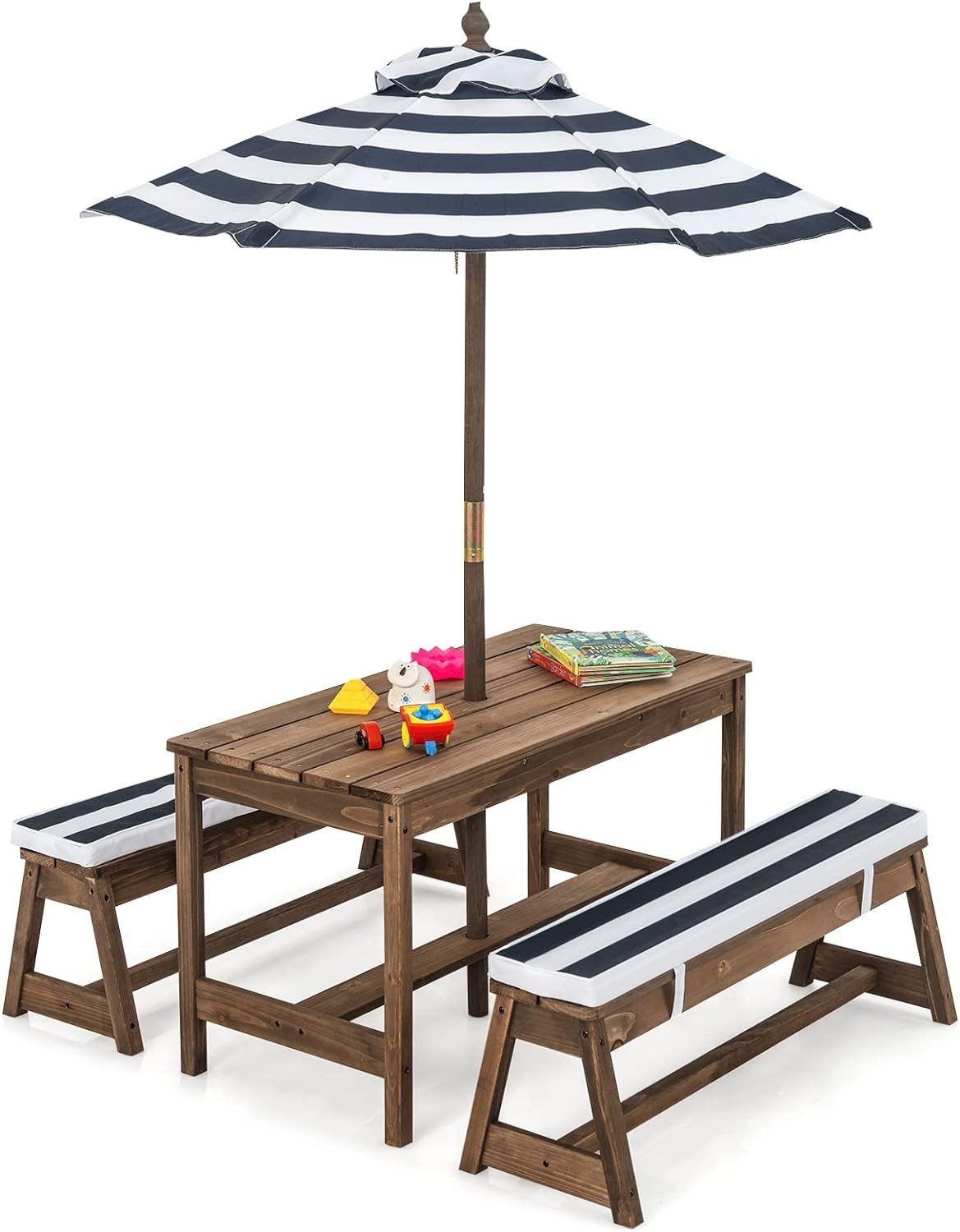 KOMFOTTEU Garten-Kindersitzgruppe Kindermöbelset, 3-Fach Höhenverstellbarer Sonnenschirm
