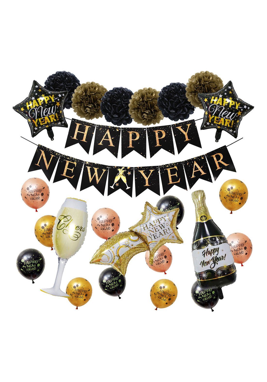 Vivi Idee Luftballon New Partydeko deko Year, Papier Happy Set Luftballon Banner Silvester Neujahr