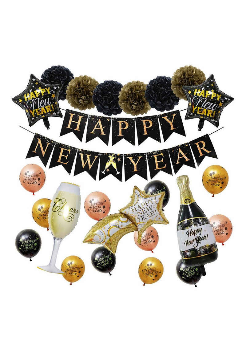 Vivi Idee Luftballon Luftballon Set Silvester Neujahr deko Happy New Year, Papier Banner Partydeko