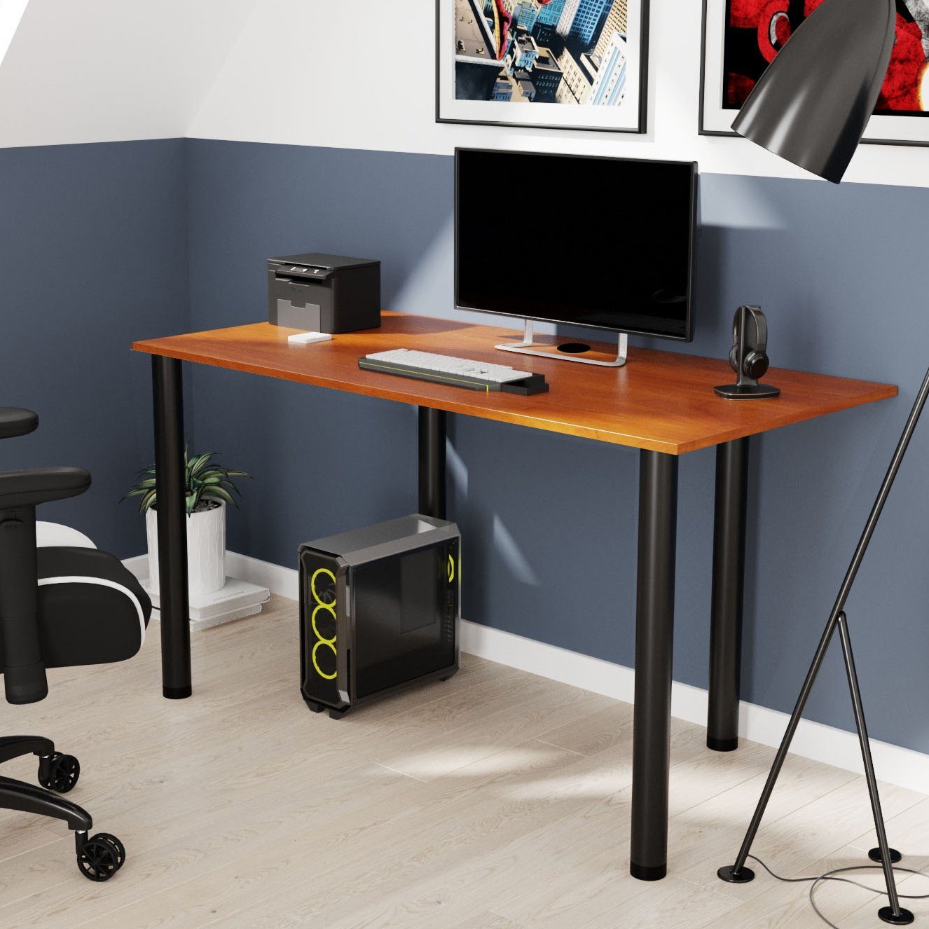 AKKE Schreibtisch, Schreibtisch mit schwarze Beinen 2mm PVC Kantenumleimung Locarno