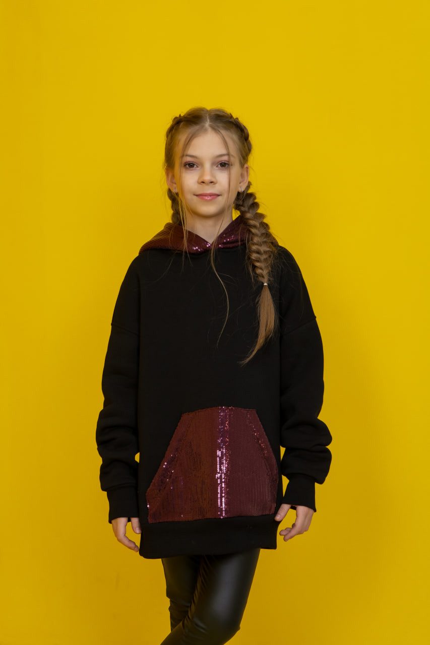 LEMONI Hoodie Warmer langer Kapuzenpullover aus Baumwolle mit Pailletten Pailletten