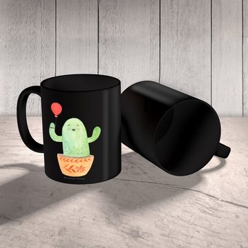 Mr. & Mrs. Panda Tasse Kaktus Luftballon - Schwarz - Geschenk, Keramiktasse, Teebecher, Büro, Keramik Schwarz, Einzigartiges Botschaft