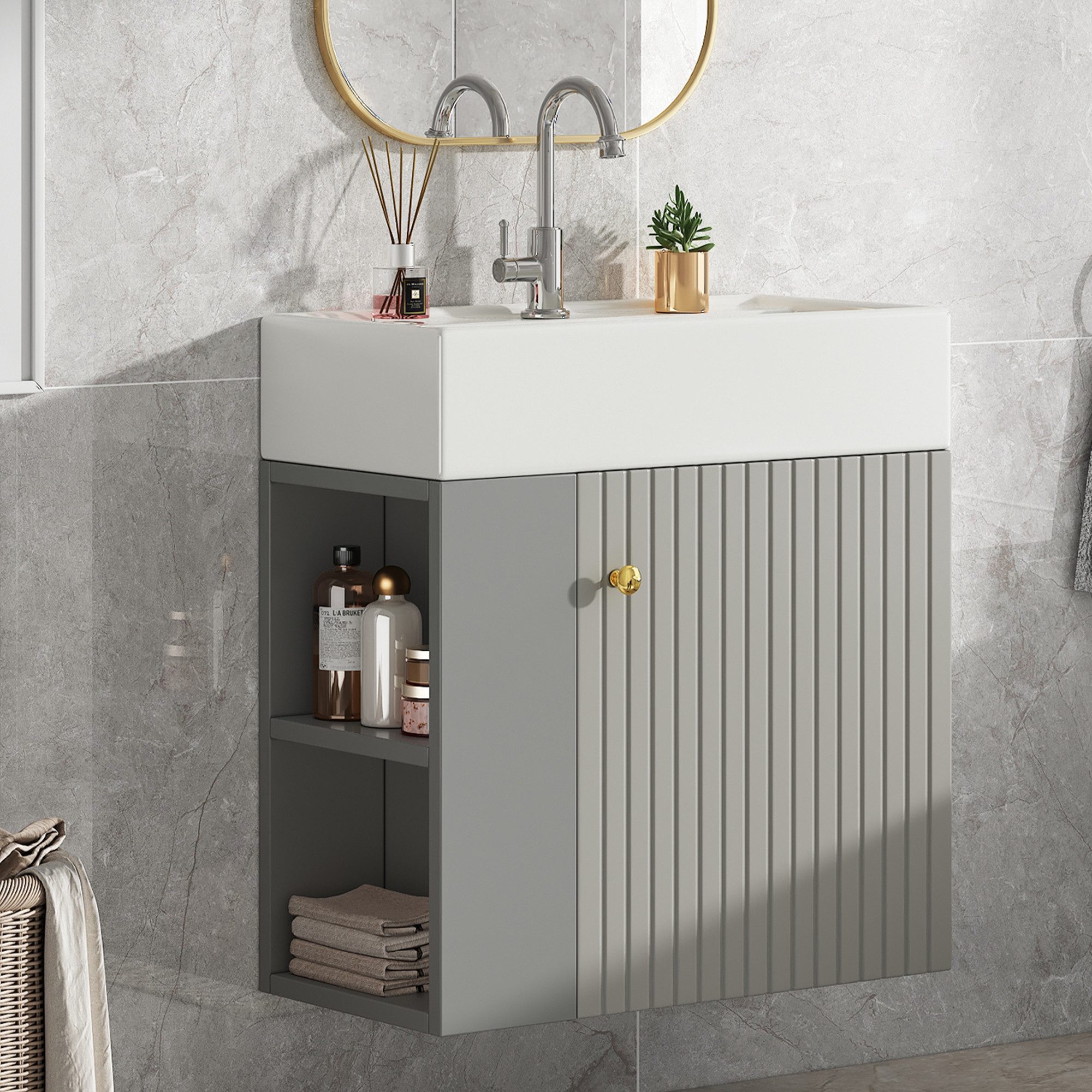 Flieks Waschtisch (1-St., Badschrank Badezimmermöbel wandhängend), Waschbec günstig online kaufen