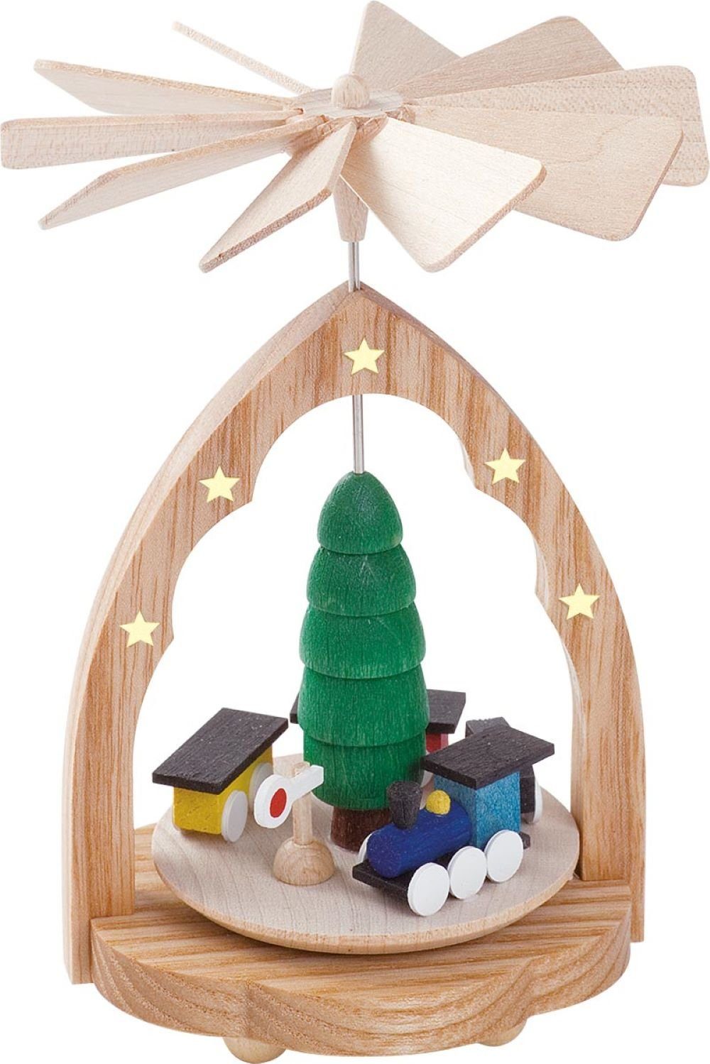 Richard Glaesser Weihnachtspyramide Wärmespiel Eisenbahn, Höhe 11cm, Handwerkskunst original Erzgebirge