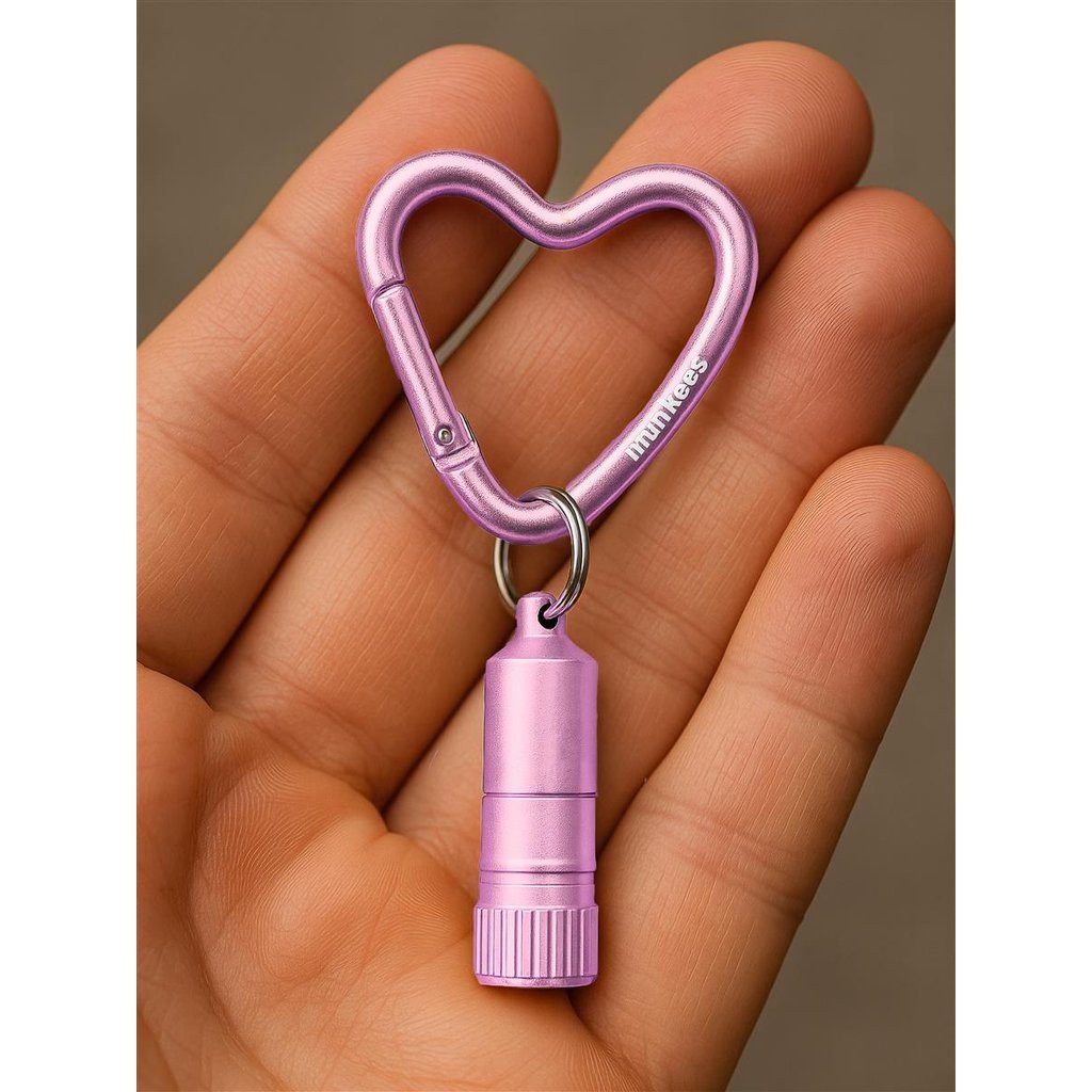 Munkees Taschenlampe Mini LED-Leuchte mit Herz-Karabiner, rosa (Einzelartikel, 1-St), kompakt, leicht, Karabiner