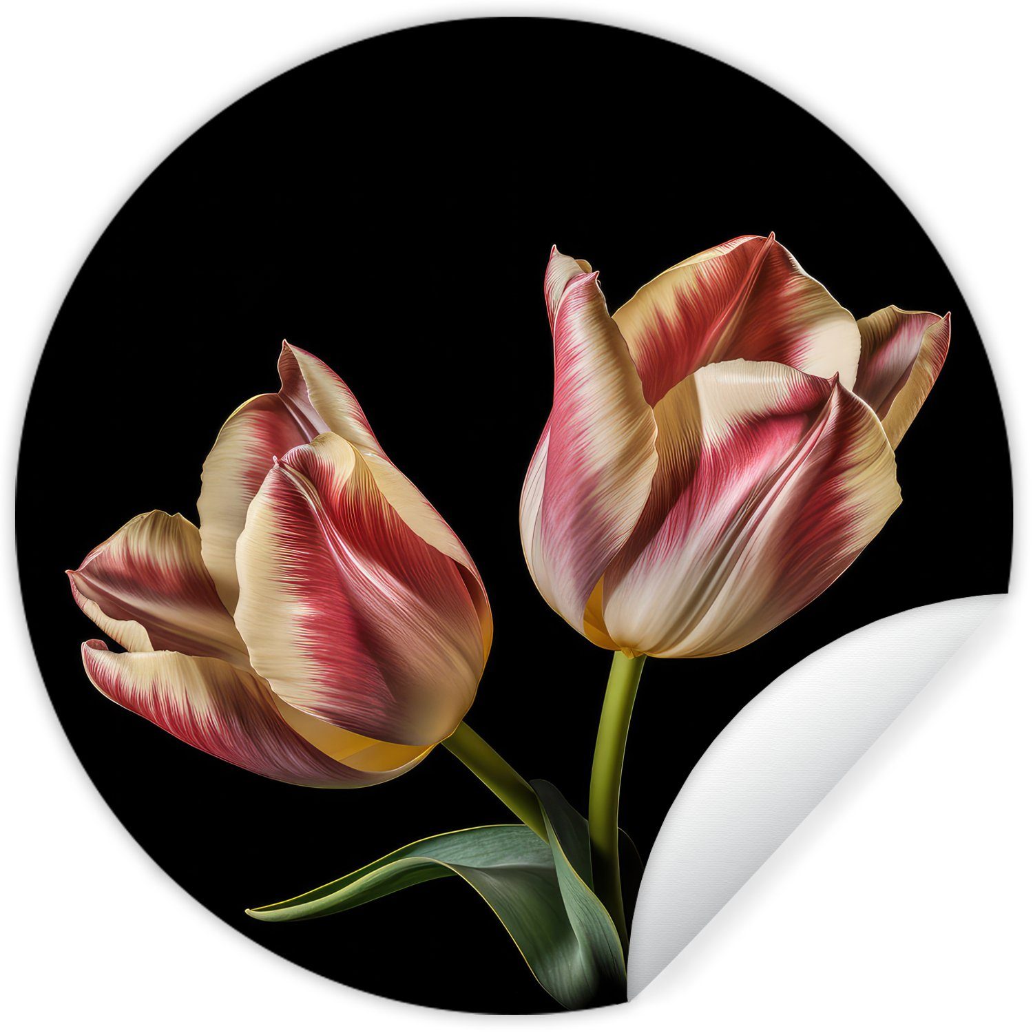 MuchoWow Wandsticker Tulpen - Wohnzimmer Weiß Rosa Blumen für (1 Kinderzimmer, Tapetenkreis - St), - Natur Tapetenaufkleber, - Rund