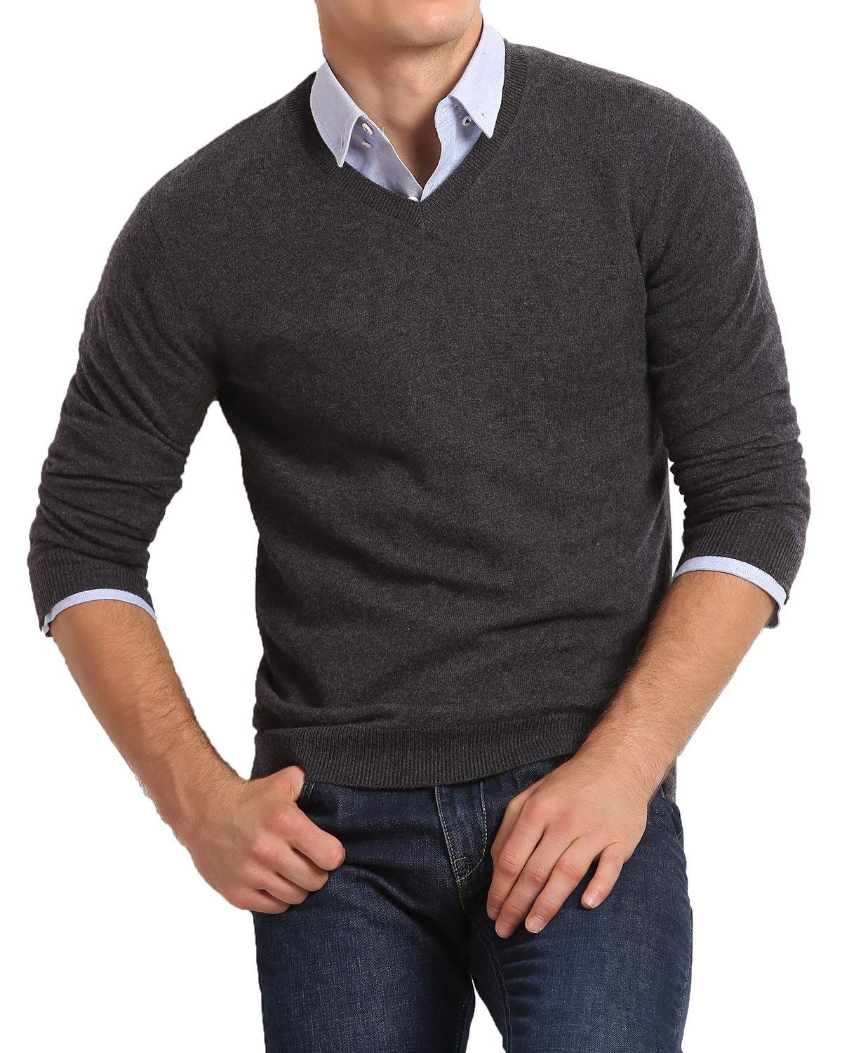 Housruse V-Ausschnitt-Pullover V-Ausschnitt-Pullover,Herren Basic Strick  V-Ausschnitt Pullover mit langen Ärmeln geeignet für Sport und Business Größe  L Lässig